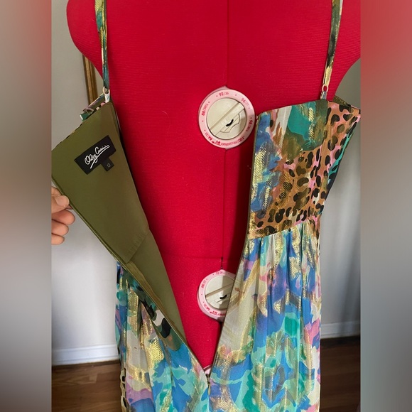 VTG Oleg Cassini NWT Leopard Floral Metallic Empire Waist Maxi Sundress - Picture 7 of 16